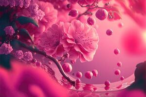 abstrakt hell verschwommen Hintergrund mit Sakura Blumen, generativ ai. foto