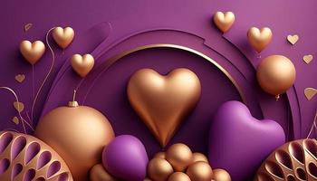 golden Kreis und Luftballons Valentinsgrüße Tag 3d lila Hintergrund foto