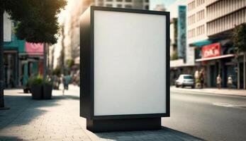 leer Plakatwand Attrappe, Lehrmodell, Simulation zum Werbung im das Stadt, Tageslicht Aussicht foto