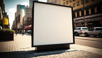 leer Plakatwand Attrappe, Lehrmodell, Simulation zum Werbung im das Stadt, Tageslicht Aussicht foto