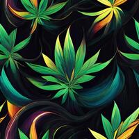 abstrakt Blumen- nahtlos Hintergrund mit Blätter von Cannabis. nahtlos Muster. 3d machen. ai generiert foto