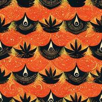 hell psychedelisch nahtlos Muster im Orange Töne mit Cannabis Blatt Elemente. 3d machen. ai Illustration. foto