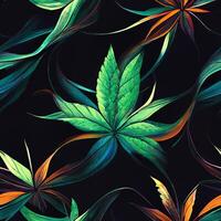 abstrakt Blumen- nahtlos Hintergrund mit Blätter von Cannabis. nahtlos Muster. 3d machen. ai generiert foto