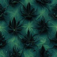 abstrakt Blumen- nahtlos Hintergrund mit Blätter von Cannabis. nahtlos Muster. 3d machen. ai generiert foto