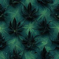 abstrakt Blumen- nahtlos Hintergrund mit Blätter von Cannabis. nahtlos Muster. 3d machen. ai generiert foto