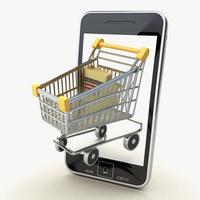 Einkaufen Wagen auf Handy, Mobiltelefon Telefon Bildschirm. ai foto