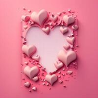 Rosa Herzen gemustert auf Rosa Hintergrund, Valentinstag Tag. generativ ai foto