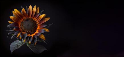dunkel Sonnenblume im schwarz Hintergrund ai generiert foto