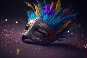 venezianisch Karneval Maske mit Gefieder, generativ ai. foto