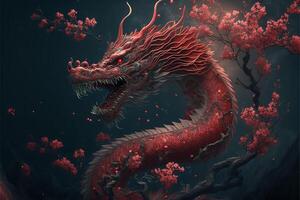 Chinesisch Drachen Fantasie Hintergrund, asiatisch und östlichen mythologisch Kreatur, Illustration zum Chinesisch Neu Jahr, generativ ai. foto