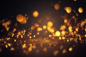 Gold staubig Bokeh, Star funkeln Hintergrund, abstrakt Hintergrund mit Bokeh Wirkung. Textur Hintergrund abstrakt Schwarz, Gold, generativ ai. foto