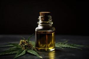 Flasche mit Heilung bewirken cbd Cannabis Extrakt Öl generativ ai foto