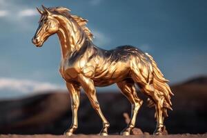 golden Pferd Statue generativ ai foto