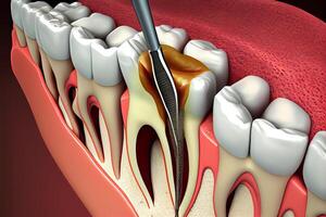 Reinigung von das Zahn Kanal löschen Entfernung von das Dental Nerv Oral Pflege Illustration generativ ai Illustration generativ ai foto