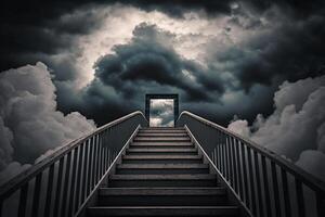 Treppe zu wolkig Himmel, Schritte zu Himmel generativ ai foto