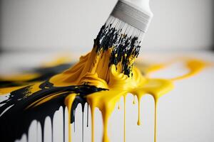 Bürste im schwarz Gelb malen, wand Malereigenerativ ai foto