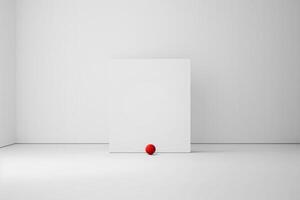 minimalistisch Weiß Segeltuch auf Weiß Hintergrund Mauer und rot Ball generativ ai foto