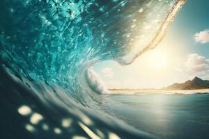 Blau sauber Meer Welle sonnig Sommer- Tag generativ ai foto