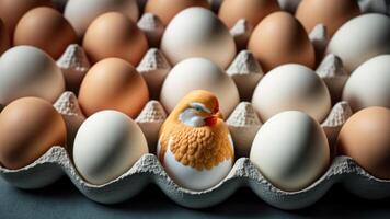 Küken Vogel und Hähnchen Ei Tablett generativ ai foto