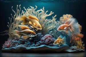 exotisch Fisch im ein Aquarium Illustration generativ ai foto