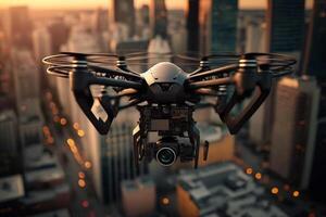 fliegend unter das Stadt Antenne Drohne Illustration generativ ai foto