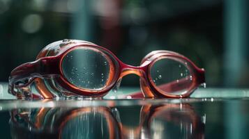 Schwimmen Brille Brille im das Schwimmbad generativ ai foto