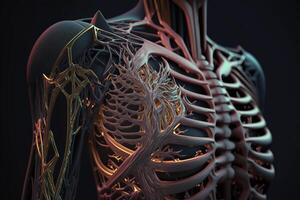 Mensch anatomisch Skelett mit Muskeln und Sehnen Illustration generativ ai foto