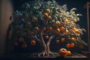 Zwerg Mandarine Mandarin Baum Illustration generativ ai foto