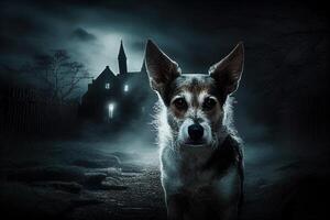 Nacht Hund Bewachung das Haus im Halloween Illustration generativ ai foto