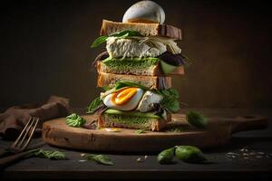 Sandwich mit Avocado und pochiert Ei Illustration generativ ai foto