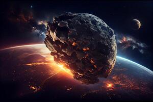 feurig Asteroid fliegend zu Erde Illustration generativ ai foto