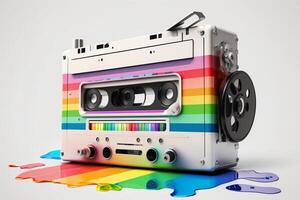 Kassette Stereo Band Recorder im Regenbogen Farben generativ ai foto