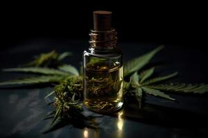 Flasche mit Heilung bewirken cbd Cannabis Extrakt Öl generativ ai foto