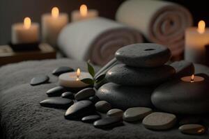 Stein Massage entspannt Aroma Spa Aromatherapie Verbrennung Kerzen generativ ai foto