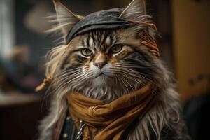 komisch Katze Rocker, Hippie Haustier tiergenerativ ai foto