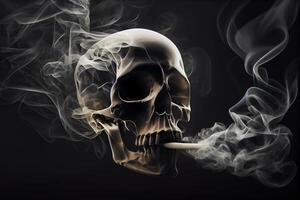 Schädel im Rauch, Schaden von Zigarette Nikotin Sucht Illustration generativ ai foto