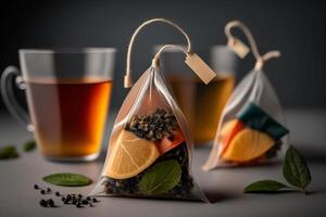 Zitrusfrüchte Obst Tee Taschen generativ ai foto