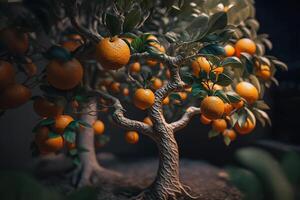 Zwerg Mandarine Mandarin Baum Illustration generativ ai foto