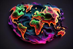 Neon- abstrakt Welt Karte Illustration generativ ai foto