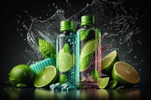 Flasche Container Frische kosmetisch Produkt mit natürlich fruchtig Geruch Illustration generativ ai foto