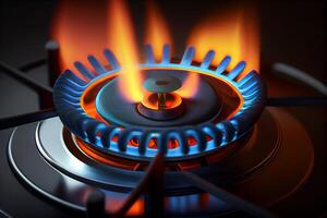 Gas Brenner mit Blau Orange Flamme Nahansicht Illustration generativ ai foto