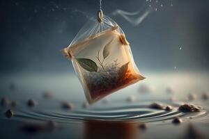 Tee Tasche mit zart Blätter generativ ai foto