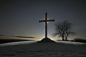 Kreuz im das Mitte von das Wald. Christentum Konzept. generativ ai foto