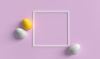 Rahmen Pastell- Weiß Ostern Ei Farbe minimal leeren spotten oben Frühling Farbe Ostern Ei April Frühling Zeit Kalender Muster Geschenk Objekt Religion Veranstaltung Party Vorlage Banner Hintergrund glücklich.3d machen foto