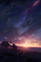 Meteorit im das Himmel. ein hell Meteor gegen das Hintergrund von Sterne. ein schön fallen Stern. generativ ai. foto