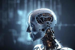 Roboter mit groß Daten von Gehirn und hoch Technologie foto