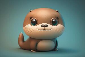 ai generiert 3d süß Lächeln wenig Otter kawaii Charakter. realistisch Otter mit groß Augen. foto