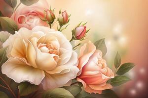 Rose und Pfirsich Blumen Hintergrund. ai generiert foto