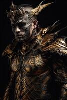 männlich Daemon Krieger im schwarz und Gold Rüstung foto