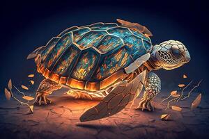 Weiß Schildkröte mit glühend Körper Teile Gehen unter Wasser. generativ ai Illustration. foto
